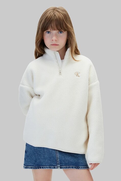 Calvin Klein Jeans Bluza dziecięca polarowa beżowa LVCKFJB14G
