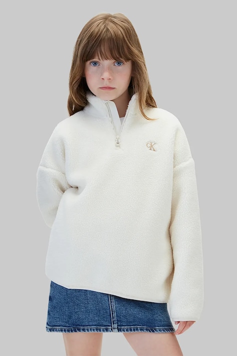 Calvin Klein Jeans Bluza dziecięca polarowa beżowa LVCKFJB14G