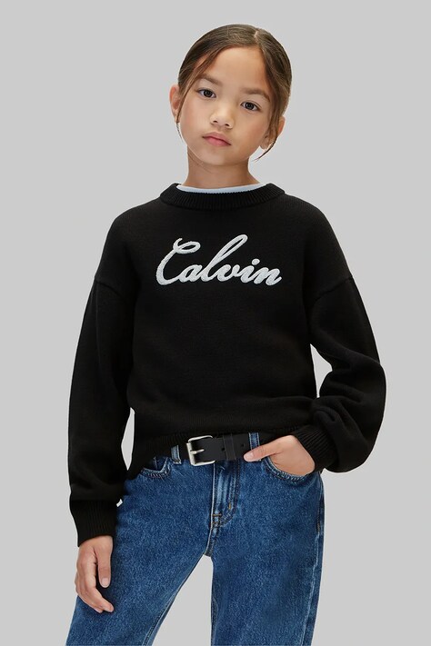 Calvin Klein Jeans Sweter dziecięcy bawełniany czarny LVCKFJF11G
