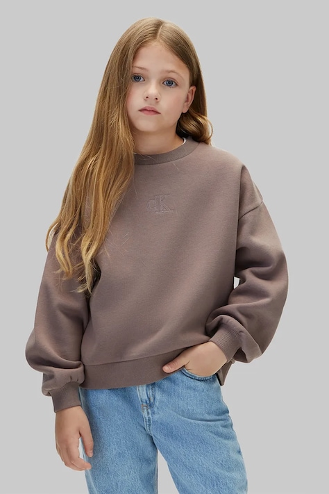 Calvin Klein Jeans Bluza dziecięca z bawełną brązowa LVCKFJB10G