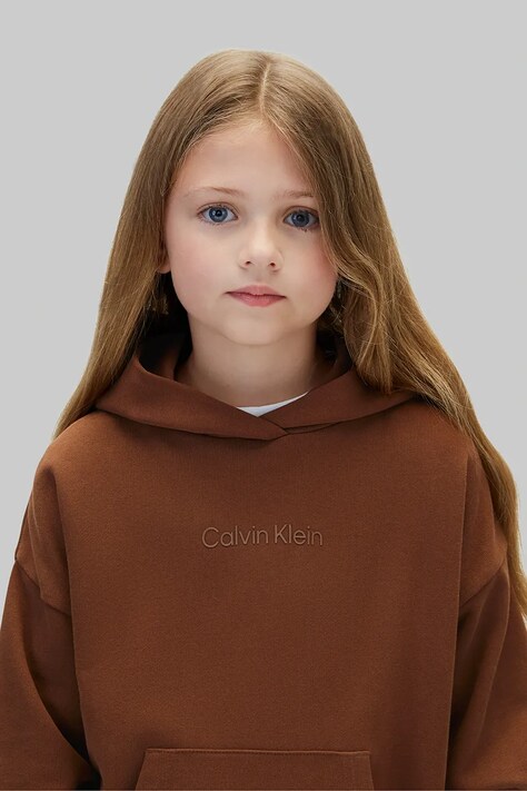 Calvin Klein Jeans Bluza z kapturem dziecięca bawełniana brązowa LVCKFJB12G