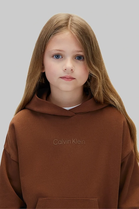 Calvin Klein Jeans Bluza z kapturem dziecięca bawełniana brązowa LVCKFJB12G