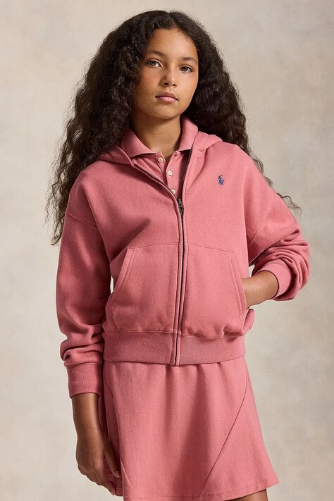 Polo Ralph Lauren dukserica na zakopčavanje sa kapuljačom za djecu s pamukom roza 313950936501