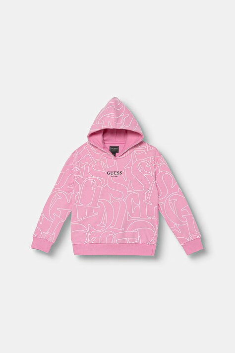 Guess bluza z kapturem dziecięca bawełniana różowa K6YQ02 K3839