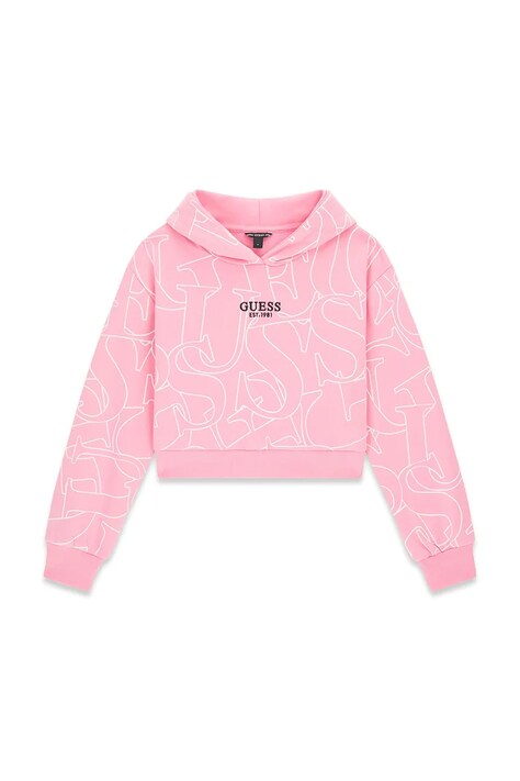 Guess bluza z kapturem dziecięca bawełniana różowa J6YQ10 K3908