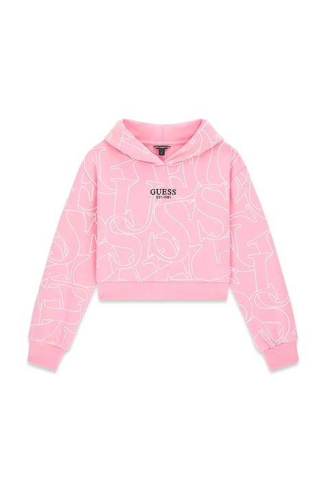 Guess bluza z kapturem dziecięca bawełniana różowa J6YQ10 K3908