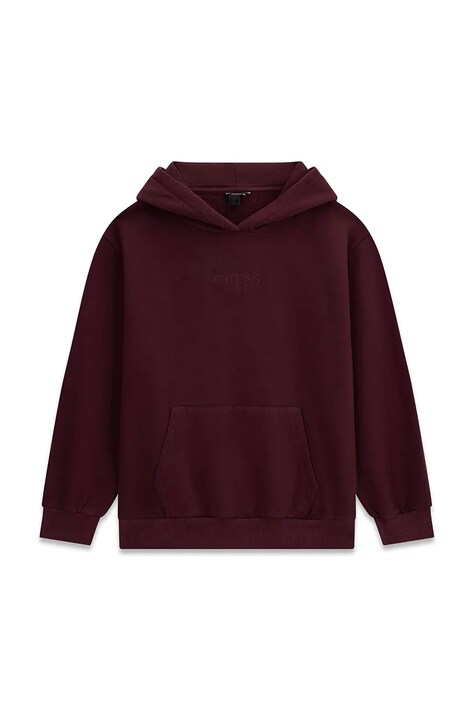 Guess bluza z kapturem dziecięca bawełniana bordowa J5YQ21 KAV34