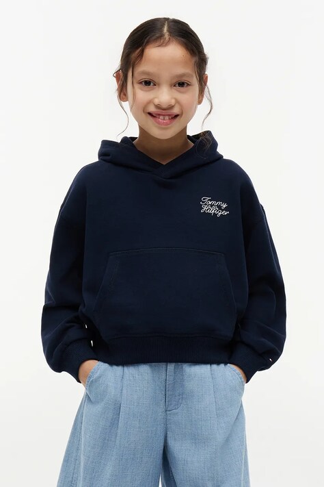 Tommy Hilfiger bluza z kapturem dziecięca z bawełną granatowa KG0KG09441