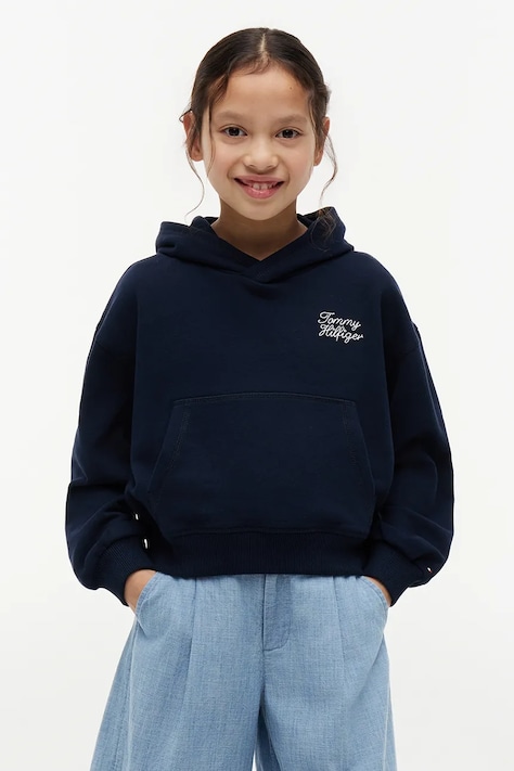 Tommy Hilfiger bluza z kapturem dziecięca z bawełną granatowa KG0KG09441