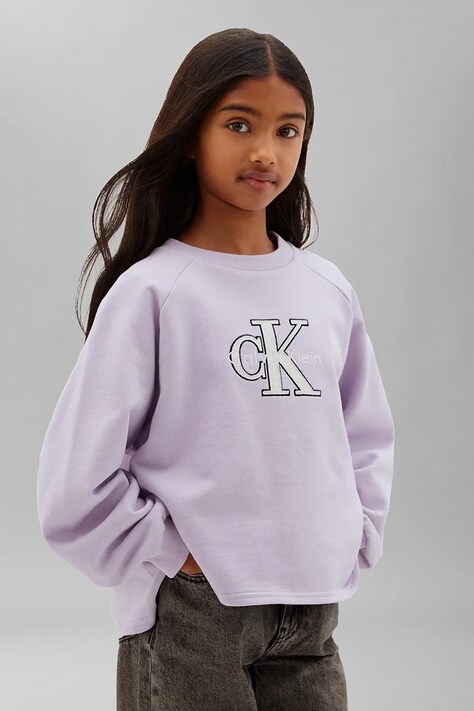 Calvin Klein Jeans bluza dziecięca bawełniana fioletowa LVCKTJB31G