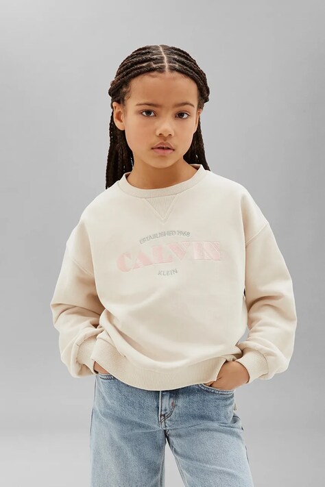 Calvin Klein Jeans bluza dziecięca z bawełną beżowa LVCKTJB30G