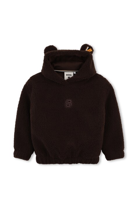 BOSS Bluza z kapturem dziecięca polarowa BOSS X STEIF brązowa J54180