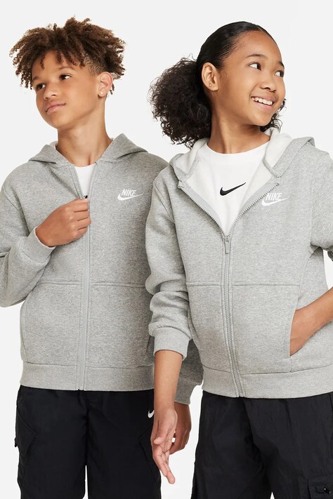 Nike Bluza rozpinana z kapturem dziecięca z bawełną Nike Sportswear Club Fleece szara FD3004