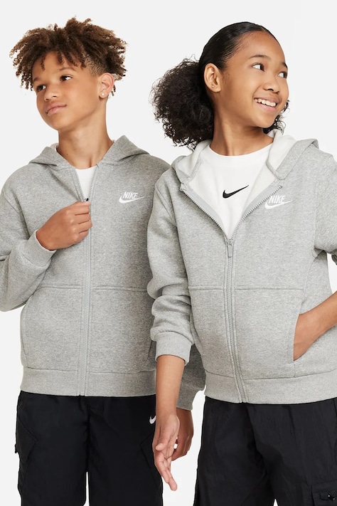Nike Bluza rozpinana z kapturem dziecięca z bawełną Nike Sportswear Club Fleece szara FD3004
