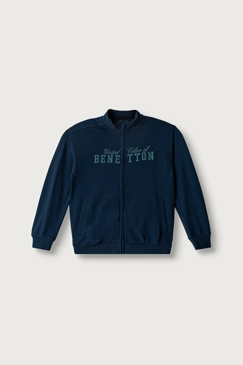 United Colors of Benetton Bluza rozpinana dziecięca bawełniana granatowa 3J68C506E