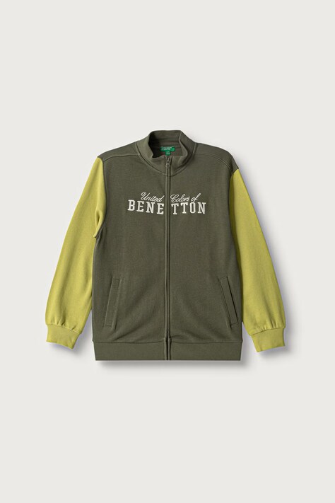 United Colors of Benetton Felpa con cerniera per bambini in cotone verde 3J68C506E
