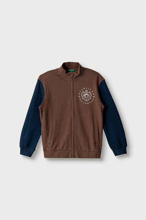 United Colors of Benetton Bluza rozpinana dziecięca bawełniana brązowa 3J68C506E