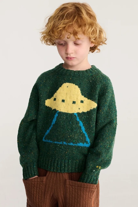 Bobo Choses Sveter detský s vlnou Pixel Abduction zelený B226AC088