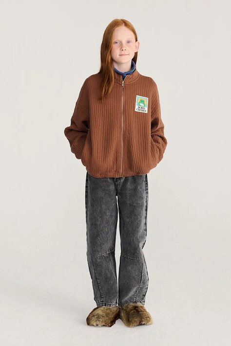 Bobo Choses Mikina na zips detská bavlnená Beast hnedá B226AC051
