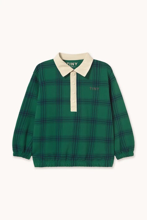 Tinycottons melegítőfelső gyerek pamut GREEN CHECK POLO SWEATSHIRT zöld AW26-326