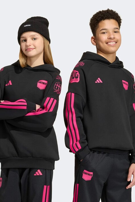 adidas bluza z kapturem dziecięca z bawełną FORTNITE czarna KR1750