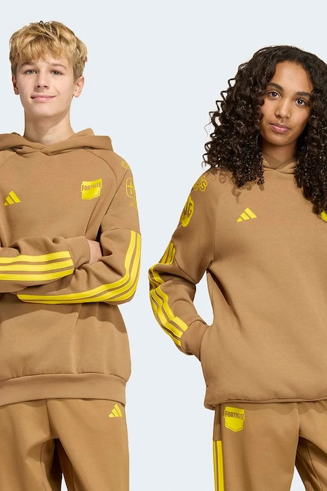 adidas bluza z kapturem dziecięca z bawełną FORTNITE brązowa KR1751