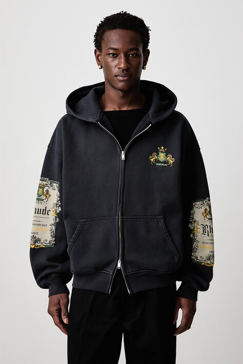 RHUDE Bordeaux Reserve кофта з капюшоном бавовняна чоловіча чорна RHFW26HO12012