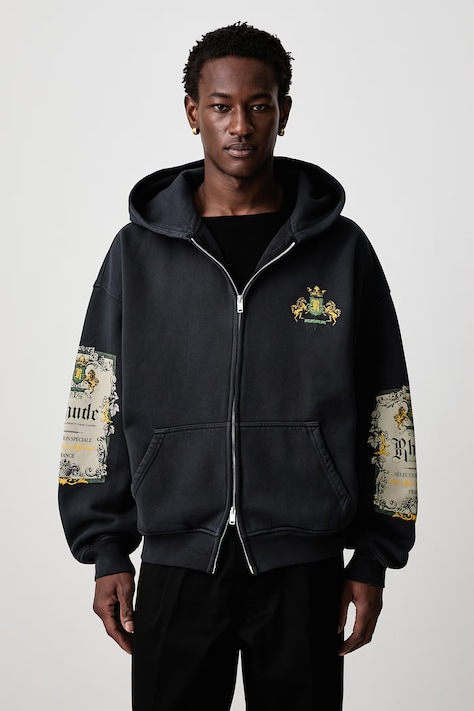 RHUDE Bordeaux Reserve кофта с капюшоном из хлопка для мужчин чёрная RHFW26HO12012