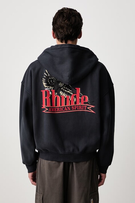 RHUDE American Spirit bluza rozpinana z kapturem bawełniana męska granatowa RHFW26HO11012