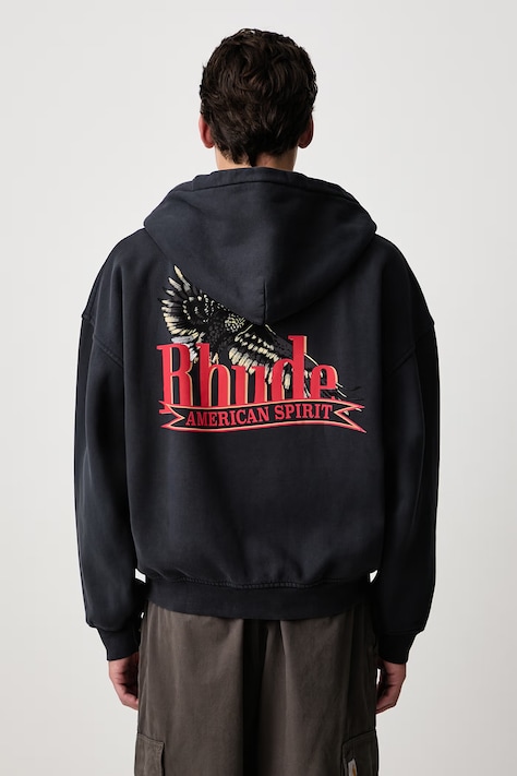 RHUDE American Spirit bluza rozpinana z kapturem bawełniana męska granatowa RHFW26HO11012