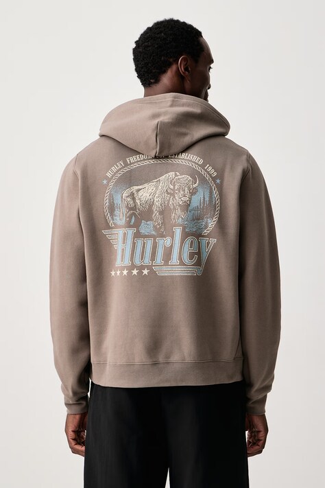 Hurley Bluza z kapturem męska z bawełną Outlaw Snap brązowa HFA26MMFT13319