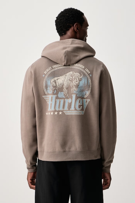 Hurley Bluza z kapturem męska z bawełną Outlaw Snap brązowa HFA26MMFT13319