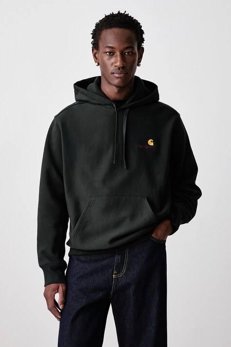 Carhartt WIP American Script bluza z kapturem z bawełną męska zielona I028279.3T6XX