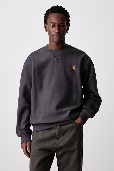 Carhartt WIP American Script bluza z bawełną męska szara I025475.87XX