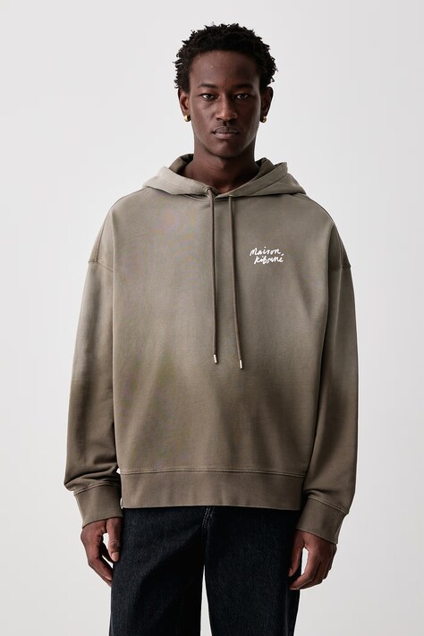 Maison Kitsuné Handwriting bluza z kapturem bawełniana męska brązowa MRMJH05KMBIT5