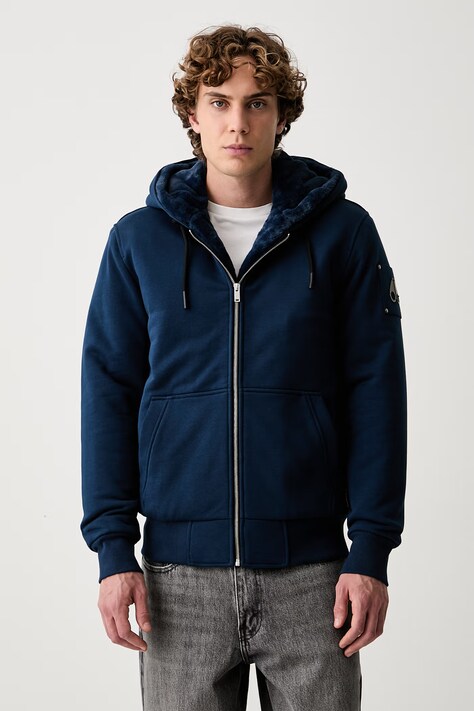 MOOSE KNUCKLES bluza rozpinana z kapturem z bawełną granatowa M32MS600