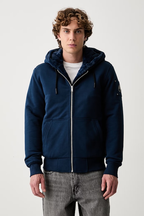 MOOSE KNUCKLES bluza rozpinana z kapturem z bawełną granatowa M32MS600