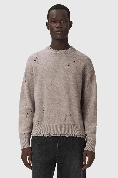 AllSaints Sweter męski z wełną WOLF beżowy M017KF