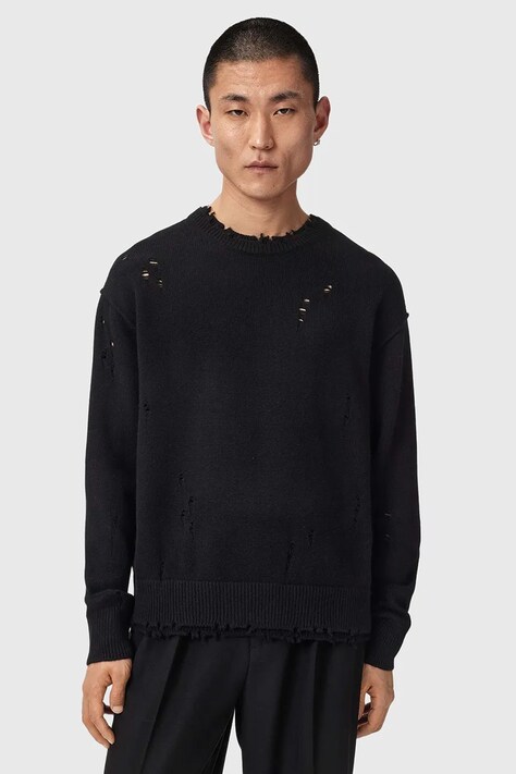 AllSaints Sweter męski z wełną WOLF czarny M017KF