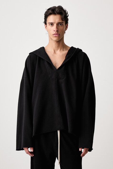 Rick Owens DRKSHDW Kaftan mikina s kapucňou bavlnená pánska čierna DU02F6268 FP