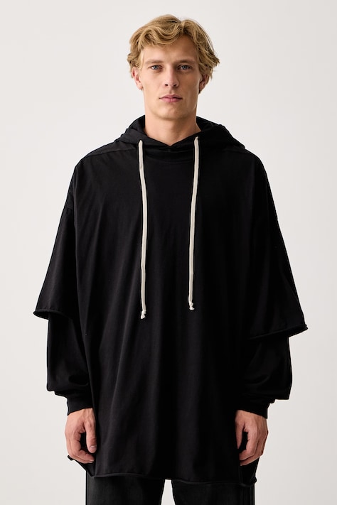 Rick Owens DRKSHDW Tommy Hustler mikina s kapucňou bavlnená pánska čierna DU02F6271 RN