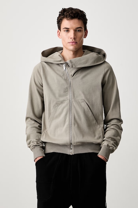Rick Owens DRKSHDW Mountain mikina na zips s kapucňou bavlnená pánska béžová DU02F6286 RIG