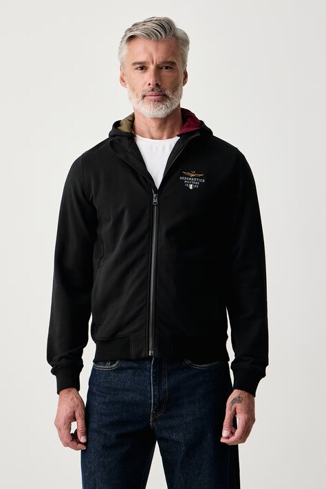 Aeronautica Militare Bluza rozpinana męska bawełniana z elastanem czarna FE2097UF00662