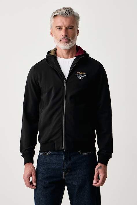 Aeronautica Militare Bluza rozpinana męska bawełniana z elastanem czarna FE2097UF00662
