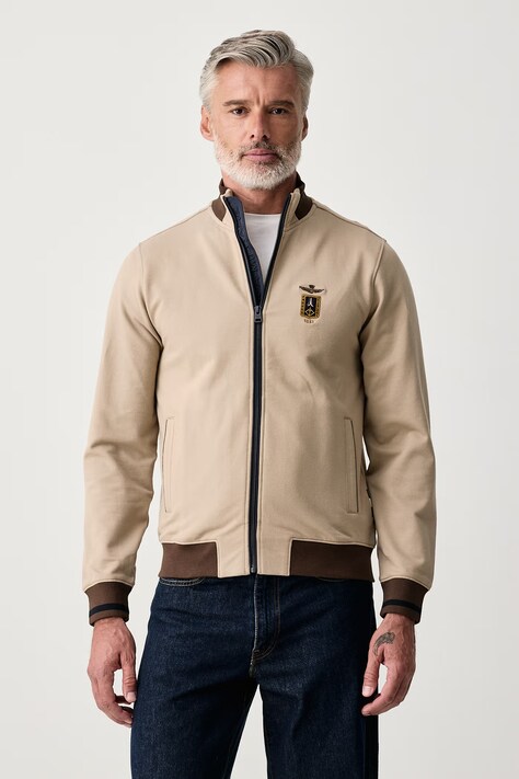 Aeronautica Militare Bluza rozpinana męska bawełniana z elastanem beżowa FE2089UF00662