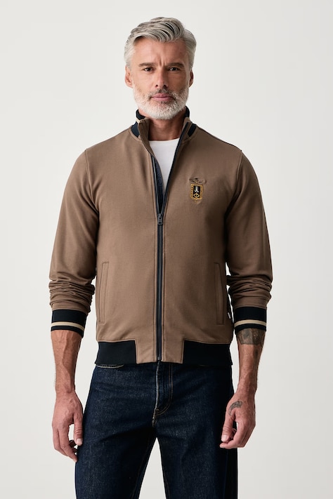 Aeronautica Militare Bluza rozpinana męska bawełniana z elastanem brązowa FE2089UF00662