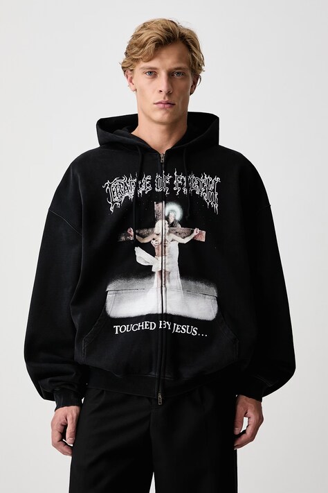Vetements CoF Jesus bluza rozpinana z kapturem bawełniana męska czarna MH27ZU208B