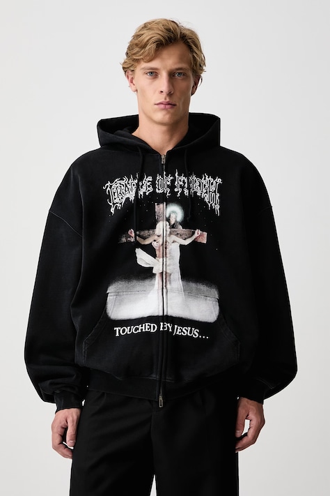 Vetements CoF Jesus bluza rozpinana z kapturem bawełniana męska czarna MH27ZU208B