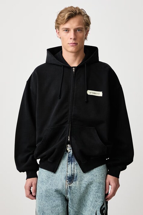 Vetements Scribbled Logo bluza rozpinana z kapturem bawełniana męska czarna MH27ZU145B