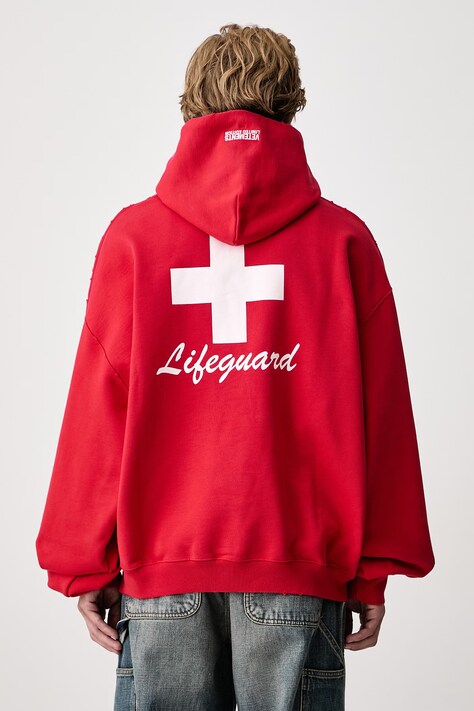 Vetements Lifeguard bluza z kapturem z bawełną męska czerwona MH27HD235R